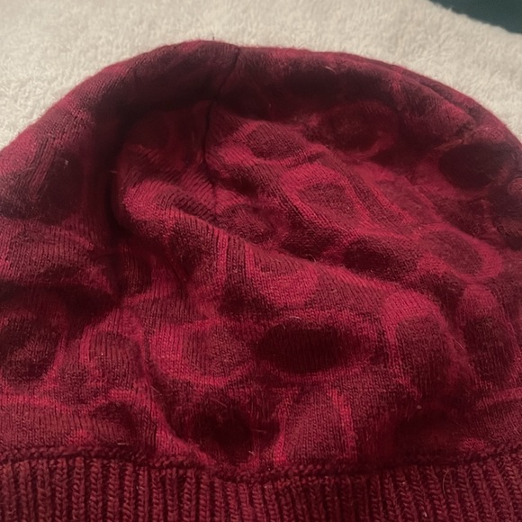 Coach Signature Beanie. Color: Burgundy - Picture 2 of 8